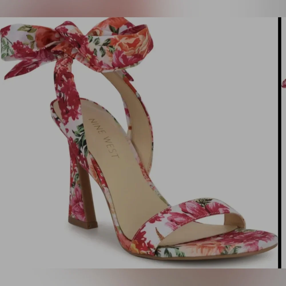 NEW Nine West Kobs Ankle Tie Sandal White Blooms Floral MultiSlide Size 10 - Picture 1 of 8